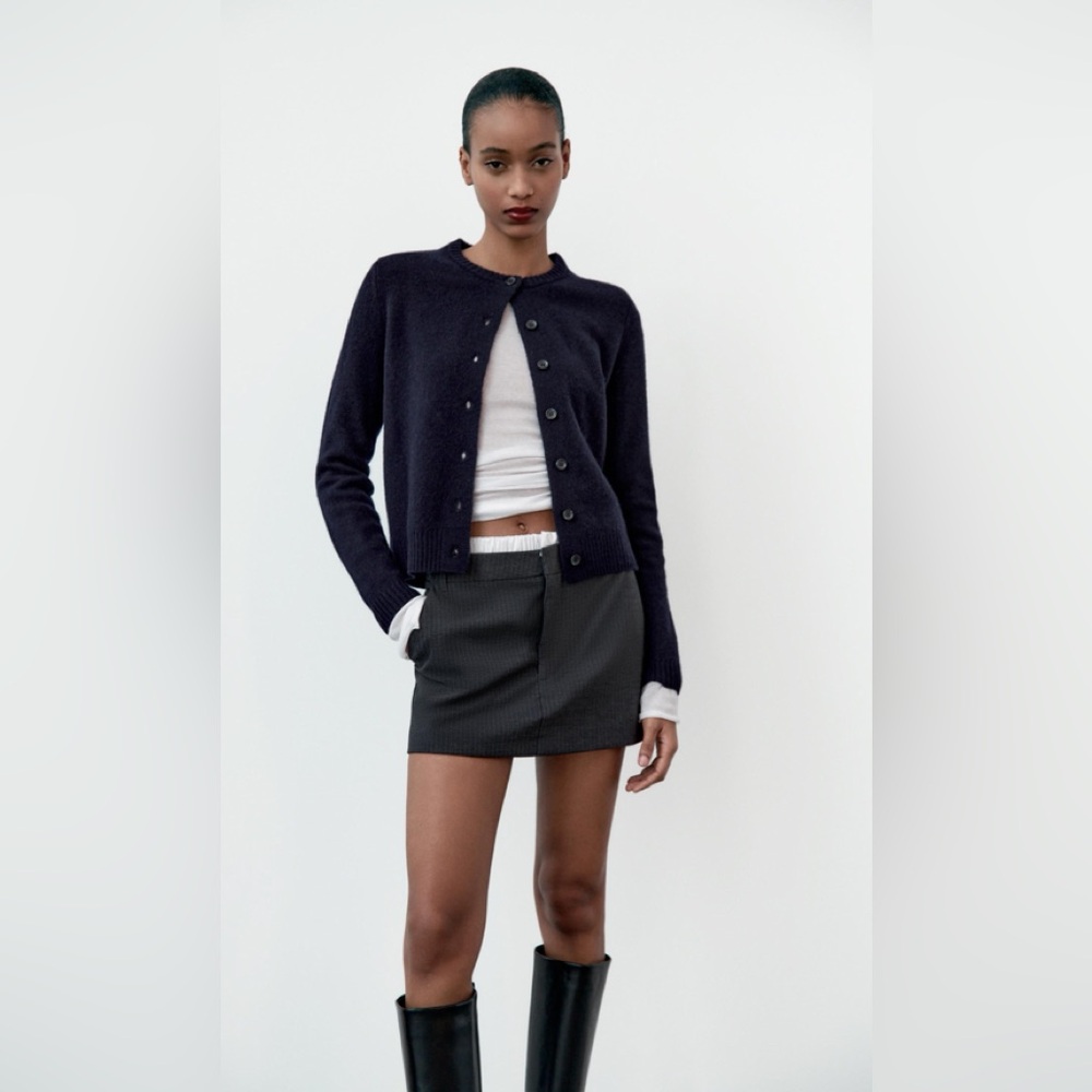 Zara grey pinstripe mini skirt skort shorts white dress trouser waist